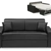 Canapé 3 Places Convertible Express En Simili EMIR - Noir - Couchage à Lattes Larges 140 Cm - Matelas 14 Cm