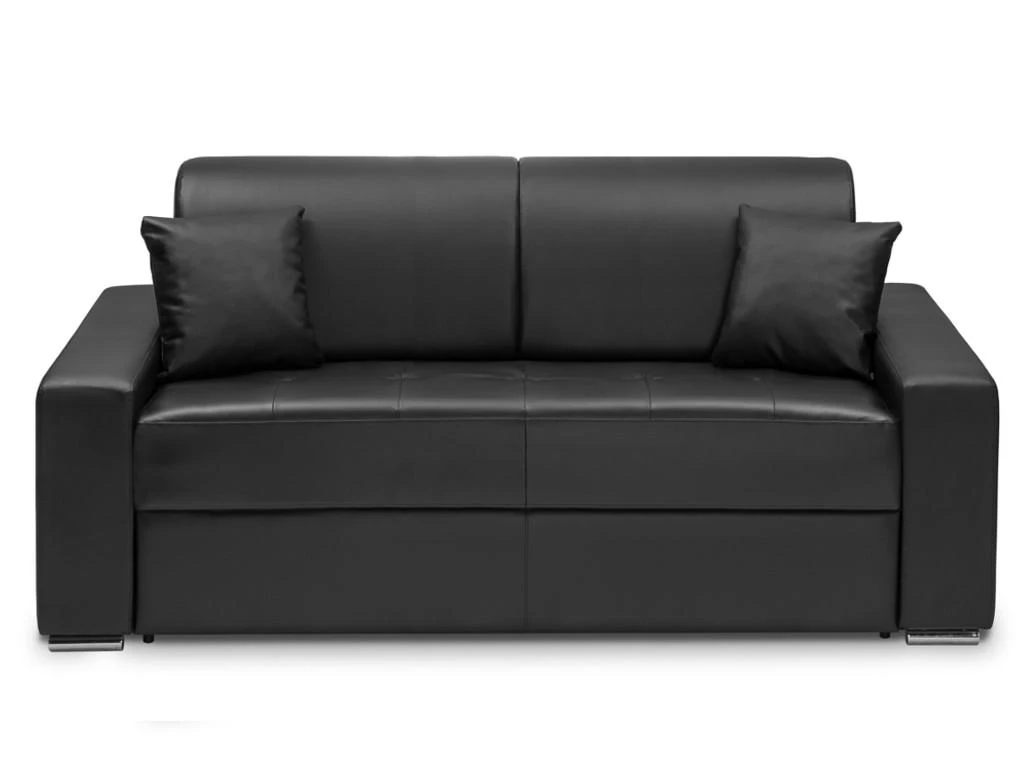 Canapé 3 Places Convertible Express En Simili EMIR - Noir - Couchage à Lattes Larges 140 Cm - Matelas 14 Cm 2 Canapé 3 Places Convertible Express En Simili EMIR - Noir - Couchage à Lattes Larges 140 Cm - Matelas 14 Cm – Image 2