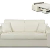 Canapé 3 Places Convertible Express En Simili EMIR - Blanc - Couchage à Lattes Larges 140 Cm - Matelas 14 Cm