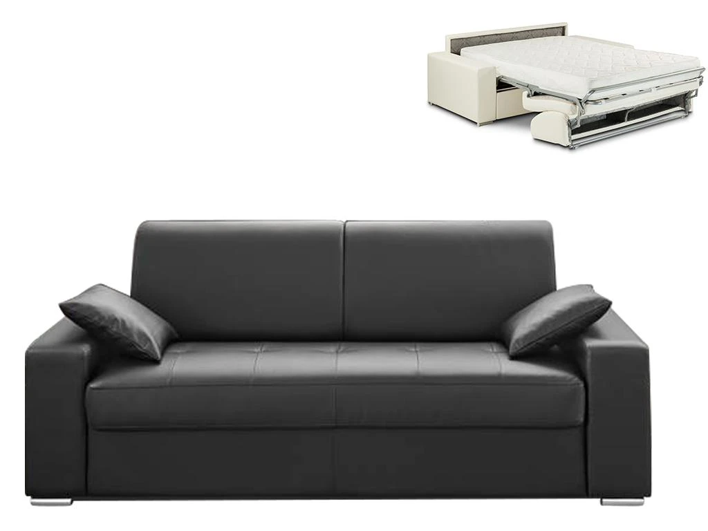 Canapé 3 Places Convertible Express En Simili EMIR - Noir - Couchage à Lattes Larges 140 Cm - Matelas 18 Cm 1 Canapé 3 Places Convertible Express En Simili EMIR - Noir - Couchage à Lattes Larges 140 Cm - Matelas 18 Cm