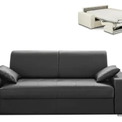 Canapé 4 Places Convertible Express En Simili EMIR - Noir - Couchage à Lattes Larges 160 Cm - Matelas 14 Cm