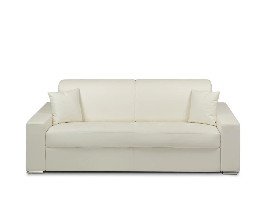 Canapé 4 Places Convertible Express En Simili EMIR - Blanc - Couchage à Lattes Larges 160 Cm - Matelas 18 Cm 2 Canapé 4 Places Convertible Express En Simili EMIR - Blanc - Couchage à Lattes Larges 160 Cm - Matelas 18 Cm – Image 2