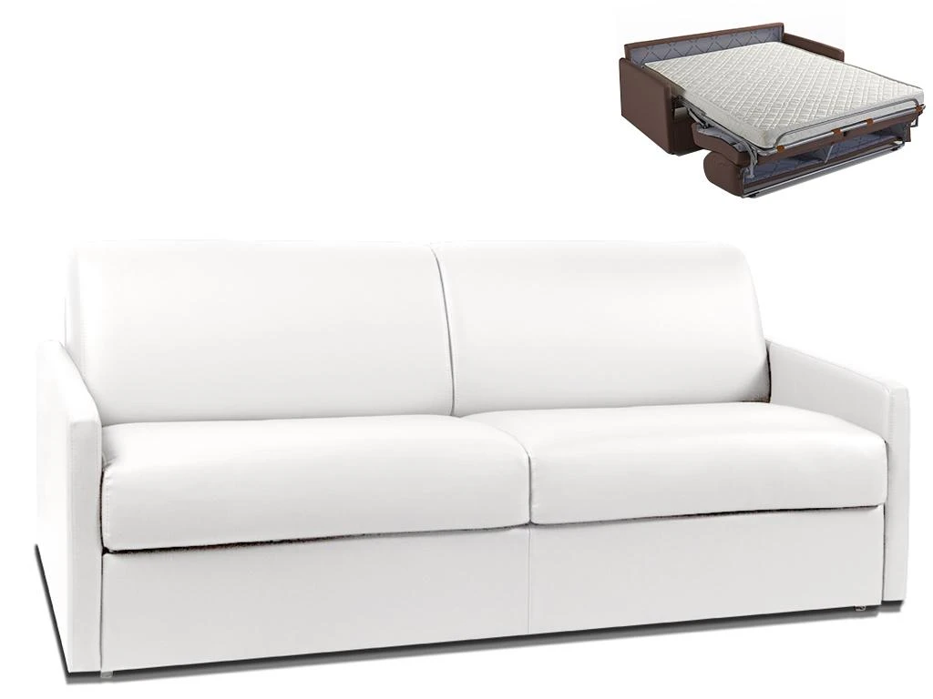 Canapé 3 Places Convertible Express En Simili CALIFE - Blanc - Couchage à Lattes Larges 140 Cm - Matelas 14 Cm 1 Canapé 3 Places Convertible Express En Simili CALIFE - Blanc - Couchage à Lattes Larges 140 Cm - Matelas 14 Cm