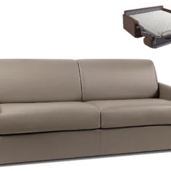 Canapé 3 Places Convertible Express En Simili CALIFE - Taupe - Couchage à Lattes Larges 140 Cm - Matelas 14 Cm