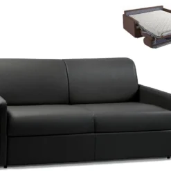 Canapé 3 Places Convertible Express En Simili CALIFE - Noir - Couchage à Lattes Larges 140 Cm - Matelas 14 Cm
