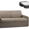 Canapé 3 Places Convertible Express En Simili CALIFE - Taupe - Couchage à Lattes Larges 140 Cm - Matelas 18 Cm