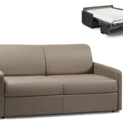 Canapé 3 Places Convertible Express En Simili CALIFE - Taupe - Couchage à Lattes Larges 140 Cm - Matelas 18 Cm