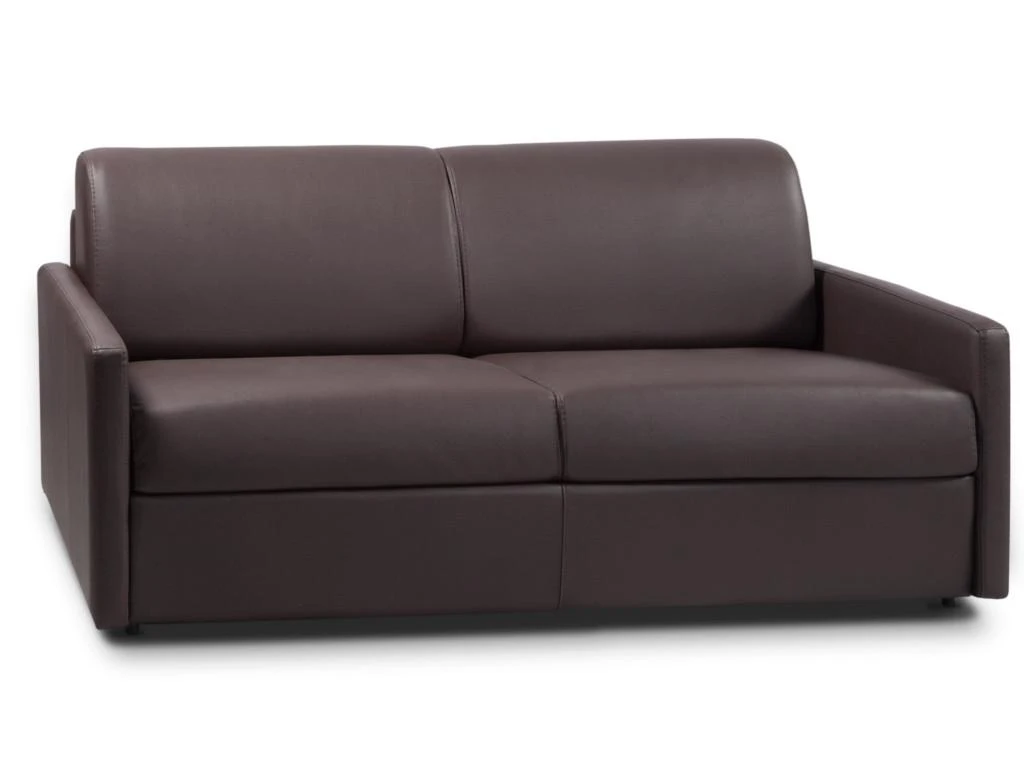 Canapé 3 Places Convertible Express En Simili CALIFE - Marron - Couchage à Lattes Larges 140 Cm - Matelas 18 Cm 2 Canapé 3 Places Convertible Express En Simili CALIFE - Marron - Couchage à Lattes Larges 140 Cm - Matelas 18 Cm – Image 2