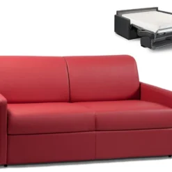Canapé 3 Places Convertible Express En Simili CALIFE - Rouge - Couchage à Lattes Larges 140 Cm - Matelas 18 Cm