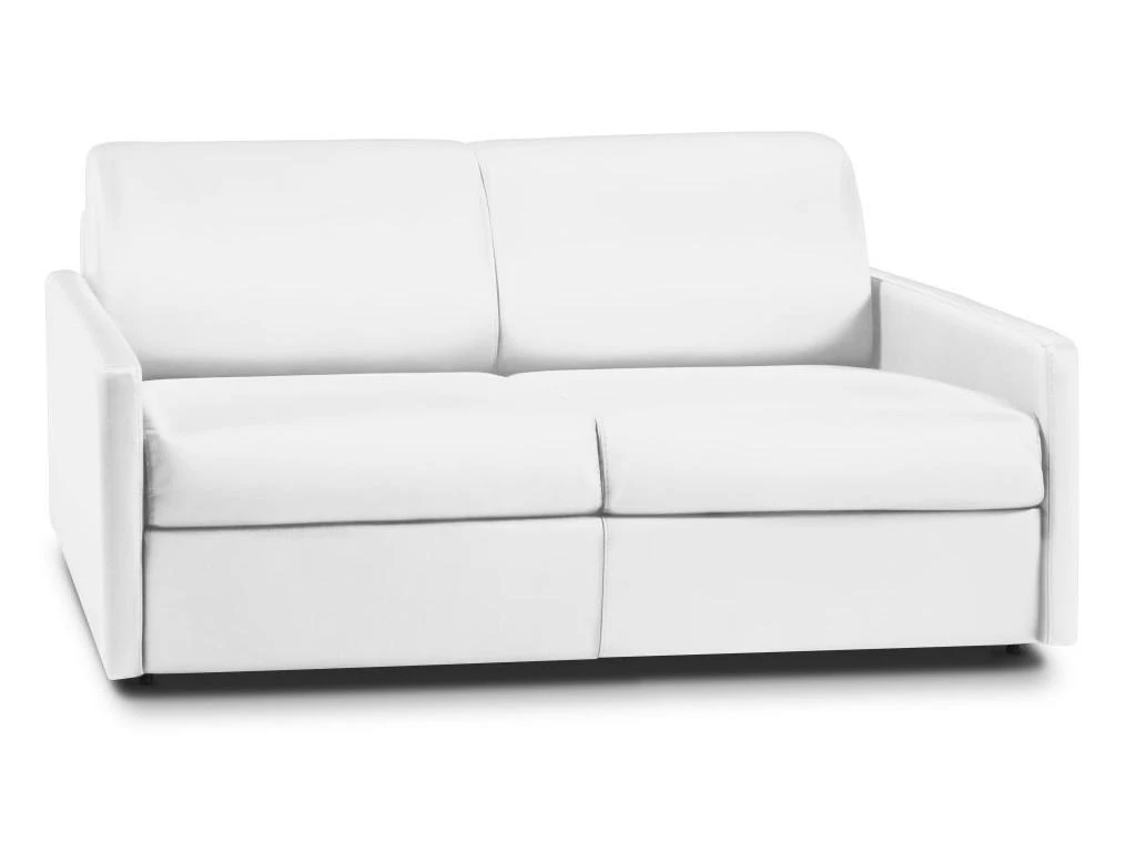 Canapé 3 Places Convertible Express En Simili CALIFE - Blanc - Couchage à Lattes Larges 140 Cm - Matelas 18 Cm 2 Canapé 3 Places Convertible Express En Simili CALIFE - Blanc - Couchage à Lattes Larges 140 Cm - Matelas 18 Cm – Image 2