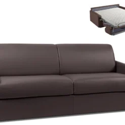 Canapé 4 Places Convertible Express En Simili CALIFE - Marron - Couchage à Lattes Larges 160 Cm - Matelas 14 Cm