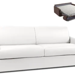 Canapé 4 Places Convertible Express En Simili CALIFE - Blanc - Couchage à Lattes Larges 160 Cm - Matelas 14 Cm