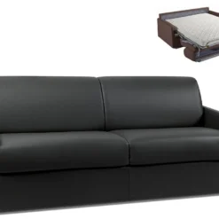 Canapé 4 Places Convertible Express En Simili CALIFE - Noir - Couchage à Lattes Larges 160 Cm - Matelas 14 Cm