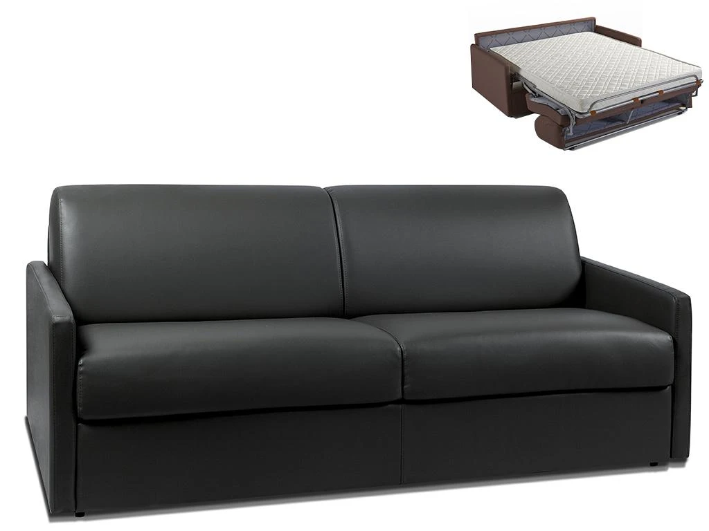 Canapé 4 Places Convertible Express En Simili CALIFE - Noir - Couchage à Lattes Larges 160 Cm - Matelas 14 Cm 1 Canapé 4 Places Convertible Express En Simili CALIFE - Noir - Couchage à Lattes Larges 160 Cm - Matelas 14 Cm