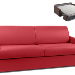 Canapé 4 Places Convertible Express En Simili CALIFE - Rouge - Couchage à Lattes Larges 160 Cm - Matelas 14 Cm