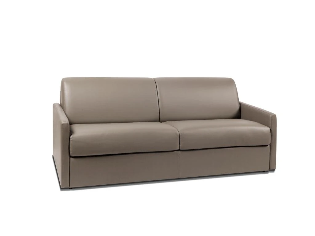 Canapé 4 Places Convertible Express En Simili CALIFE - Taupe - Couchage à Lattes Larges 160 Cm - Matelas 18 Cm 2 Canapé 4 Places Convertible Express En Simili CALIFE - Taupe - Couchage à Lattes Larges 160 Cm - Matelas 18 Cm – Image 2