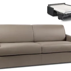 Canapé 4 Places Convertible Express En Simili CALIFE - Taupe - Couchage à Lattes Larges 160 Cm - Matelas 18 Cm
