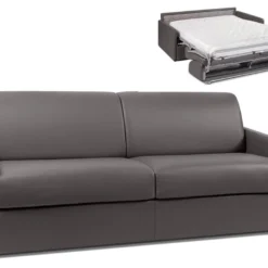 Canapé 4 Places Convertible Express En Simili CALIFE - Gris - Couchage à Lattes Larges 160 Cm - Matelas 18 Cm