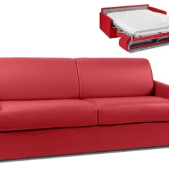 Canapé 4 Places Convertible Express En Simili CALIFE - Rouge - Couchage à Lattes Larges 160 Cm - Matelas 18 Cm