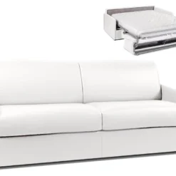 Canapé 4 Places Convertible Express En Simili CALIFE - Blanc - Couchage à Lattes Larges 160 Cm - Matelas 18 Cm