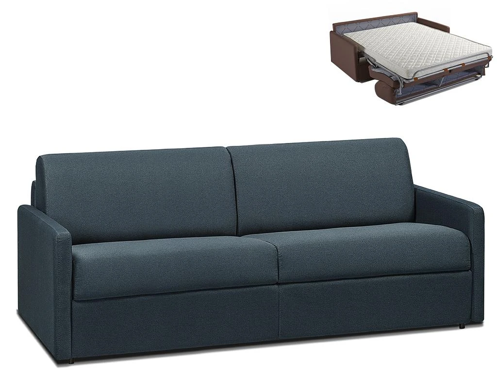 Canapé 4 Places Convertible Express En Tissu CALIFE - Bleu Foncé - Couchage à Lattes Larges 160 Cm - Matelas 14 Cm 2 Canapé 4 Places Convertible Express En Tissu CALIFE - Bleu Foncé - Couchage à Lattes Larges 160 Cm - Matelas 14 Cm – Image 2