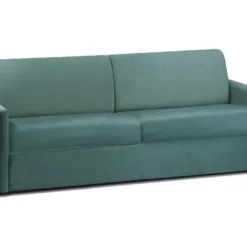 Canapé 4 Places Convertible Express En Velours CALIFE - Vert Menthe - Couchage à Lattes Larges 160 Cm - Matelas 14 Cm