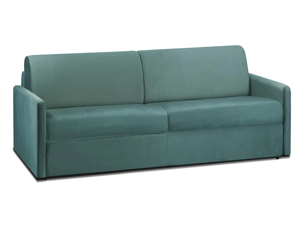Canapé 4 Places Convertible Express En Velours CALIFE - Vert Menthe - Couchage à Lattes Larges 160 Cm - Matelas 14 Cm 1 Canapé 4 Places Convertible Express En Velours CALIFE - Vert Menthe - Couchage à Lattes Larges 160 Cm - Matelas 14 Cm