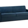 Canapé 4 Places Convertible Express En Velours CALIFE - Bleu Nuit - Couchage à Lattes Larges 160 Cm - Matelas 18 Cm