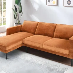 Canapé D'angle Gauche En Velours Côtelé Camel MIKE