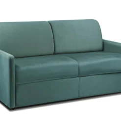 Canapé 3 Places Convertible Express En Velours CALIFE - Vert Menthe - Couchage à Lattes Larges 140 Cm - Matelas 18 Cm