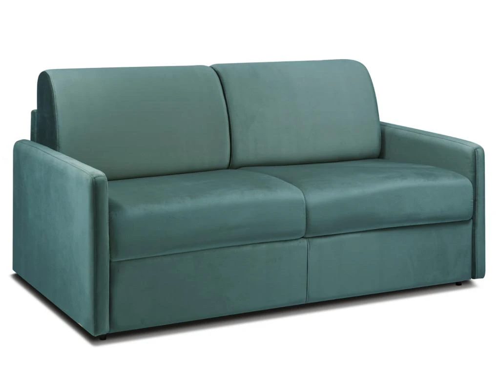 Canapé 3 Places Convertible Express En Velours CALIFE - Vert Menthe - Couchage à Lattes Larges 140 Cm - Matelas 18 Cm 1 Canapé 3 Places Convertible Express En Velours CALIFE - Vert Menthe - Couchage à Lattes Larges 140 Cm - Matelas 18 Cm