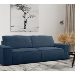 Canapé 4 Places Convertible En Velours Côtelé Bleu Marine AMELIA De Pascal Morabito