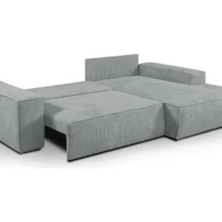 Canapé D'angle Convertible En Velours Côtelé Gris Clair AMELIA De Pascal Morabito - Angle Droit -Promos Chesteris Boutique canape 508767