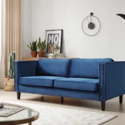 Canapé 3 Places En Velours Bleu MASULI