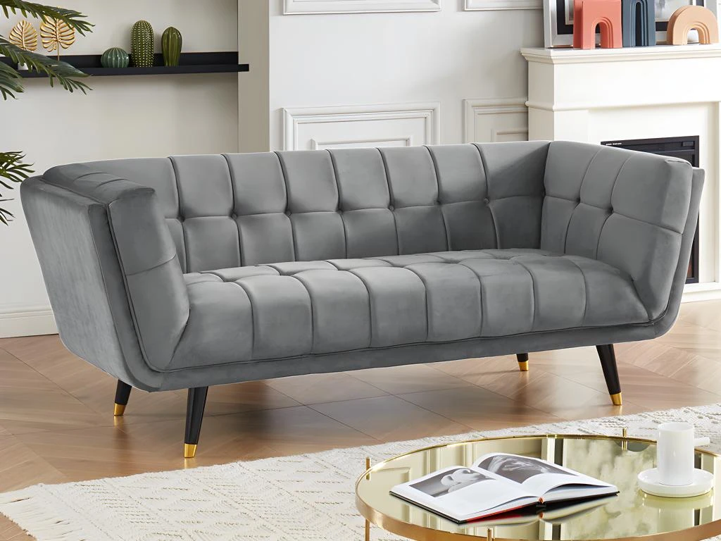 Canapé 3 Places SAMANTHA II En Velours - Gris 2 Canapé 3 Places SAMANTHA II En Velours - Gris – Image 2