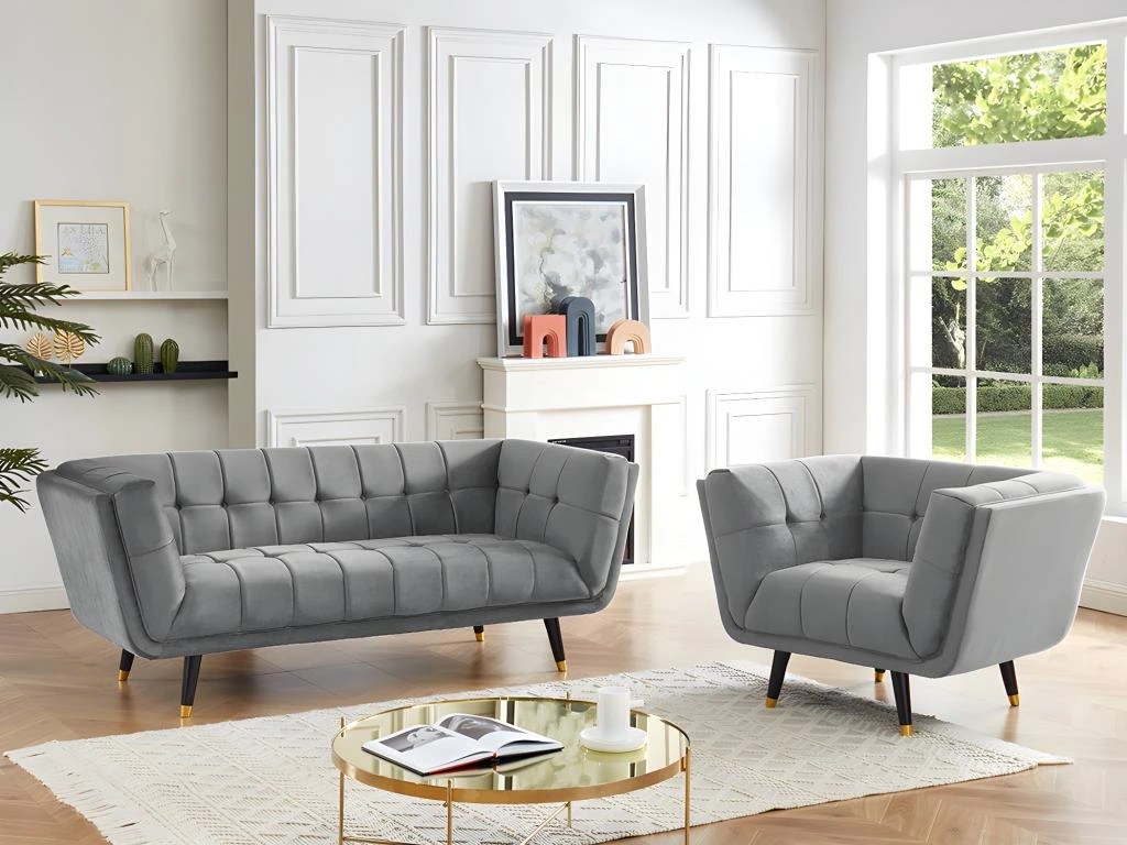 Canapé 3 Places SAMANTHA II En Velours - Gris 5 Canapé 3 Places SAMANTHA II En Velours - Gris – Image 5