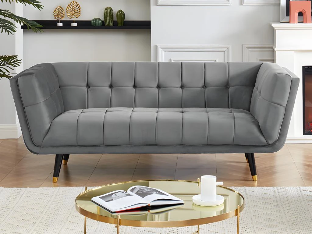 Canapé 3 Places SAMANTHA II En Velours - Gris 1 Canapé 3 Places SAMANTHA II En Velours - Gris