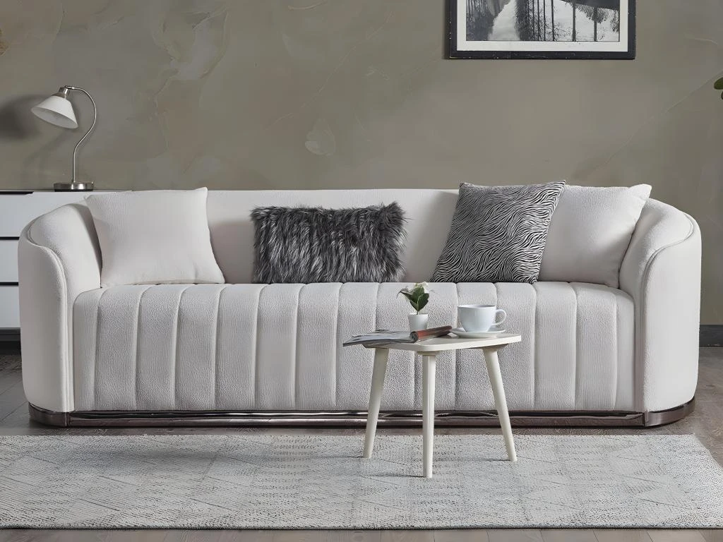 Canapé 3 Places En Tissu Bouclette Blanc Cassé ELFIRA De Pascal Morabito 2 Canapé 3 Places En Tissu Bouclette Blanc Cassé ELFIRA De Pascal Morabito – Image 2