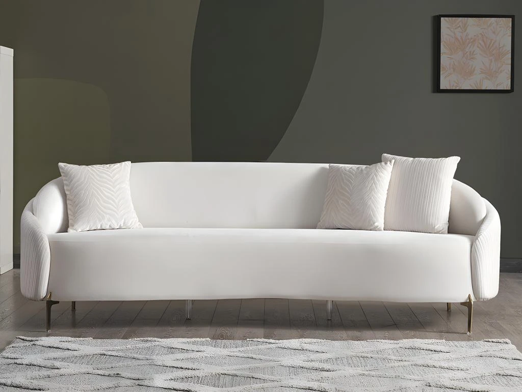 Canapé 3 Places En Velours Blanc Cassé LAMIA De Pascal Morabito 2 Canapé 3 Places En Velours Blanc Cassé LAMIA De Pascal Morabito – Image 2