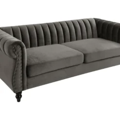 Canapé Chesterfield 3 Places En Velours TRUMBO - Gris