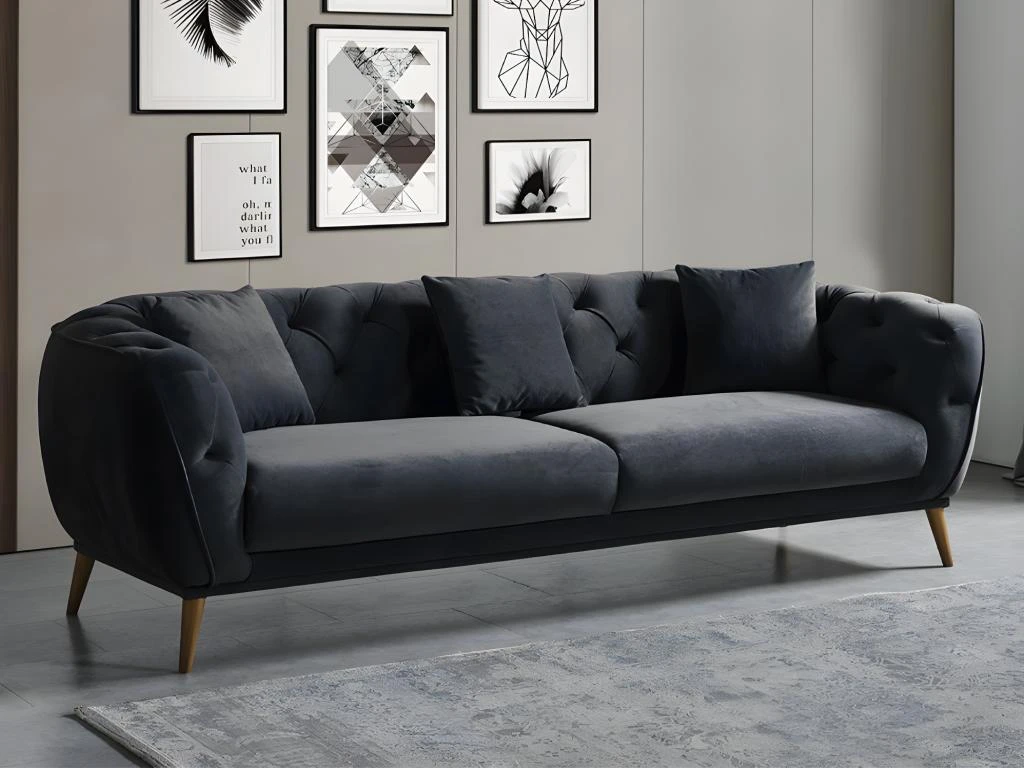 Canapé 3 Places En Velours Anthracite DEFNE 3 Canapé 3 Places En Velours Anthracite DEFNE – Image 3