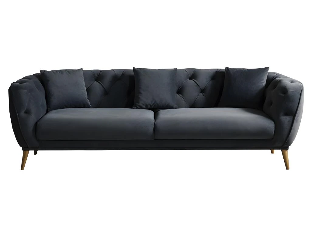 Canapé 3 Places En Velours Anthracite DEFNE 6 Canapé 3 Places En Velours Anthracite DEFNE – Image 6