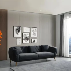 Canapé 3 Places En Velours Anthracite DEFNE