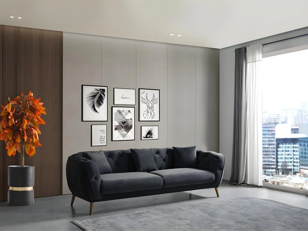 Canapé 3 Places En Velours Anthracite DEFNE 1 Canapé 3 Places En Velours Anthracite DEFNE