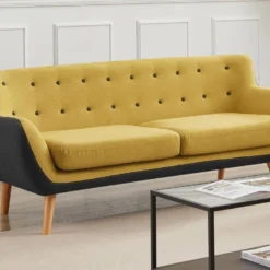 Canapé 3 Places En Tissu Jaune Et Anthracite SERTI II