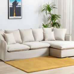 Canapé D'angle Droit En Tissu Beige DOROTY