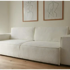 Canapé Convertible 3 Places Avec Coffre De Rangement En Tissu Bouclette écru - Harper -Promos Chesteris Boutique canape 8911183