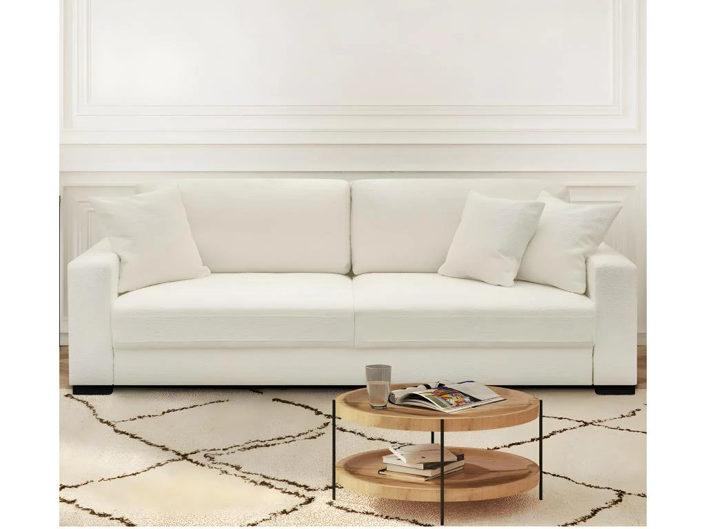 Canapé Convertible 3 Places En Tissu Bouclette écru Avec Coffre De Rangement - Robin 2 Canapé Convertible 3 Places En Tissu Bouclette écru Avec Coffre De Rangement - Robin – Image 2