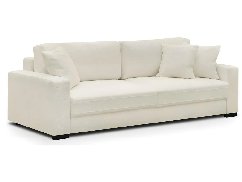 Canapé Convertible 3 Places En Tissu Bouclette écru Avec Coffre De Rangement - Robin 5 Canapé Convertible 3 Places En Tissu Bouclette écru Avec Coffre De Rangement - Robin – Image 5