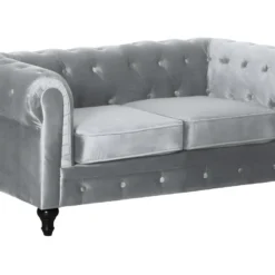 Canapé Fixe Chesterfield Velours "Aliza" - 157 X 82 X 70 Cm - 2 Places - Gris
